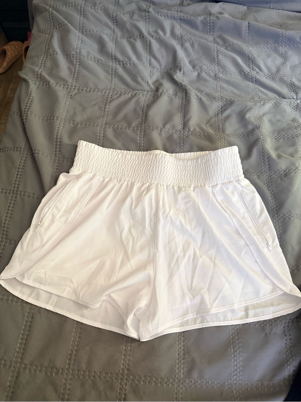 Women’s White Smocked-Waist Athletic Shorts
